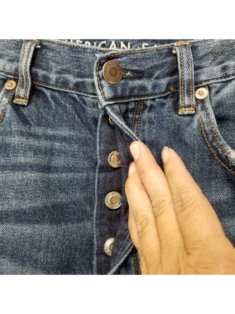 AEO Jeans Womens 4 Blue Cotton Denim Button Fly Hi Rise Girlfriend - Picture 2 of 15